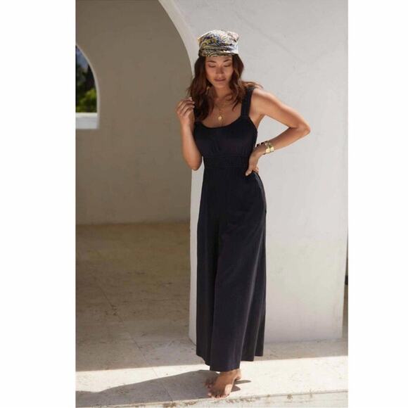 By Anthropologie The Simona Sleeveless Wide Leg Charcoal Gray Romper Jumpsuit XL - Picture 1 of 14